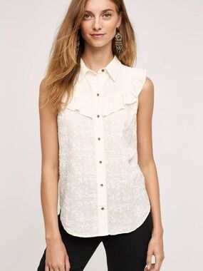 Anthropologie Maeve Windflower Blouse Cream Floral